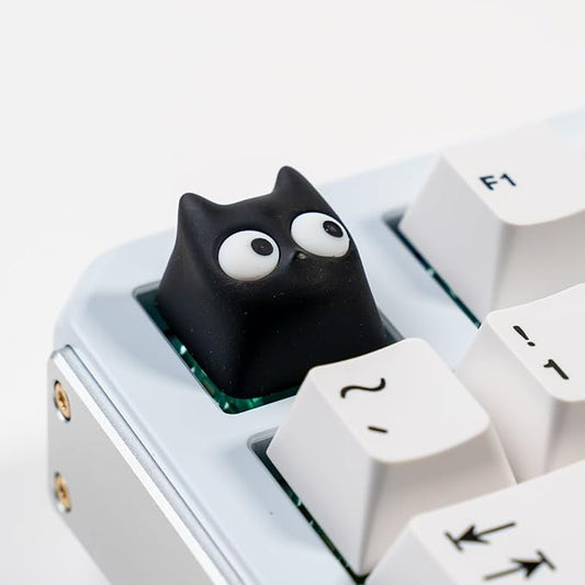 Artisan Cat Keycap, Black Surprised Cat Handmade Resin, 1U Size MX Switch Compatible Decorative Keycap for Gaming and Typing (MMK-HM)