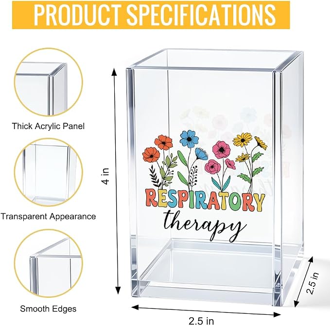Respiratory Therapy Acrylic Cosmetic Pencil Pen Bookmark Storage Holder Cup Gifts for Women Men, Appreciation Thank You Gifts for Respiratory Therapy Birthday Gifts