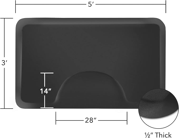 Saloniture 3 ft. x 5 ft. Salon & Barber Shop Chair Anti-Fatigue Floor Mat - Black Rectangle - 1/2 in. Thick