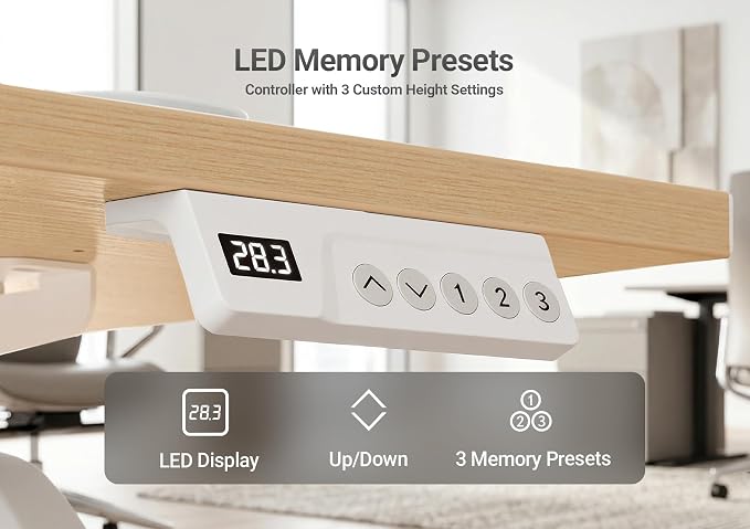 YDN Electric Standing Desk, 48x24 Inch, Nature | 3 Memory Presets, Cable Management, Adjustable Height, Sit Stand, Computer Workstation, Home Office