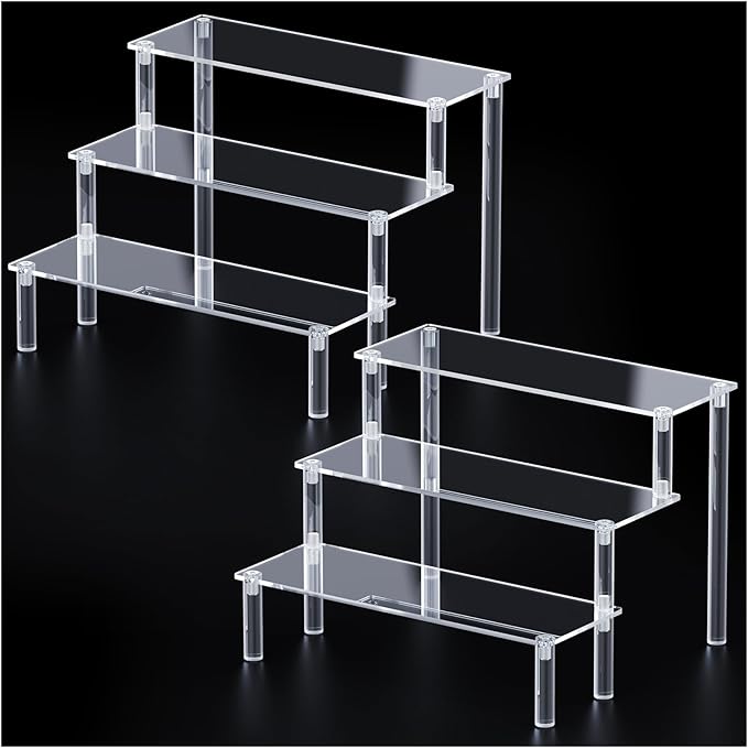 2 Packs Acrylic Display Stand Riser,3 Tier Perfume Organizer Cupcake Stand | Acrylic Pop Shelves Holder,Clear Desk Display Shelf for Figure,Trinket,Collectibles,Dessert Tray Stands for Party Decor-7.9in