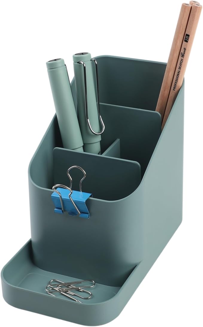BLUE GINKGO Pen Holder, Desk Organizer, Green, Made in Korea | Multi-Compartment. Space-Saving. Everyday Storage.