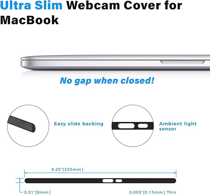 Magnetic Camera Cover for Laptop - 0.01-Inch Profile & Slim Webcam Cover - Magnetic Slide Privacy Control & Laptop Accessories - Pre-2020 Notch-Free Models, Black
