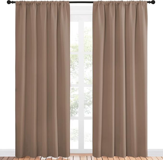 NICETOWN Room Darkening Curtains for Bedroom - Home Decoration Privacy Protection Thermal Insulated Solid Drapes/Draperies for Sliding Glass Door (Cappuccino, Set of 2, 52 x 84 inches)