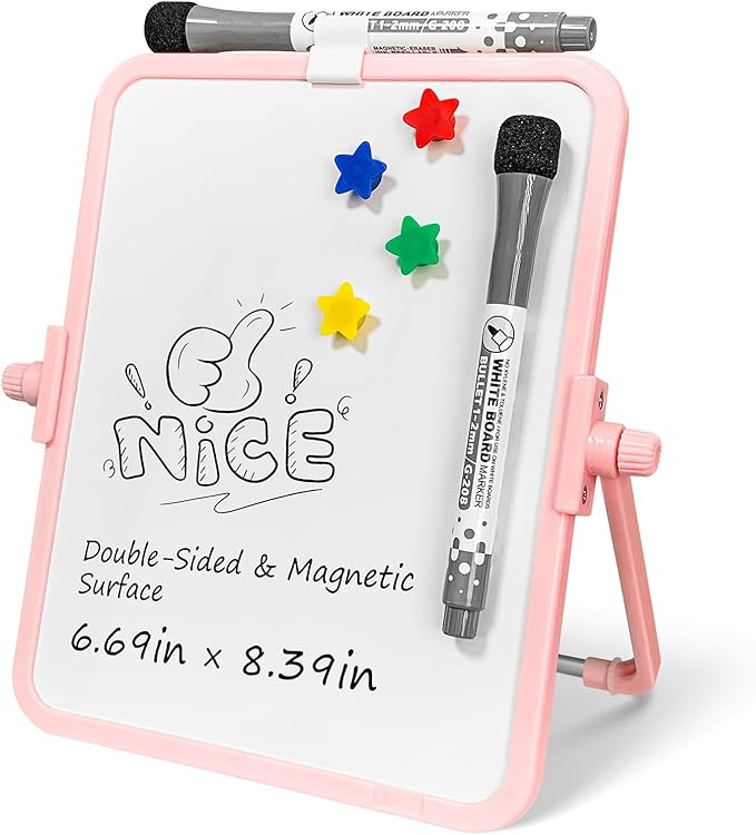 Colorful Dry Erase White Board 6.7x8.4in, Magnetic Desktop Board with Stand, 2 Markers (Eraser Head), 4 Magnets - Double-Sided Easel for Daily Planning, Memo, Office/Home/School (Orange)