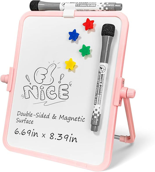 Colorful Dry Erase White Board 6.7x8.4in, Magnetic Desktop Board with Stand, 2 Markers (Eraser Head), 4 Magnets - Double-Sided Easel for Daily Planning, Memo, Office/Home/School (Orange)