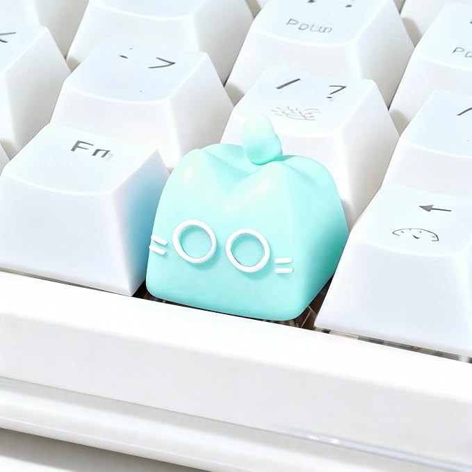 Artisan Keycaps, Cute Cat Custom Key Caps for MX Mechanical Keyboard, Resin Handmade 1U Replacement for Esc Arrow Keys (Green cat)