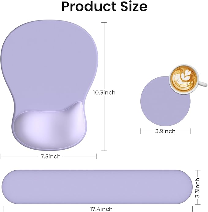 AKIT Ergonomic Mouse Pad and Keyboard Wrist Rest Set,Memory Foam,Purple | 3-in-1 Set Includes Mouse Pad and Keyboard Wrist Rest Memory Foam for Comfort Non-slip Base Suitable for Home Office Gaming