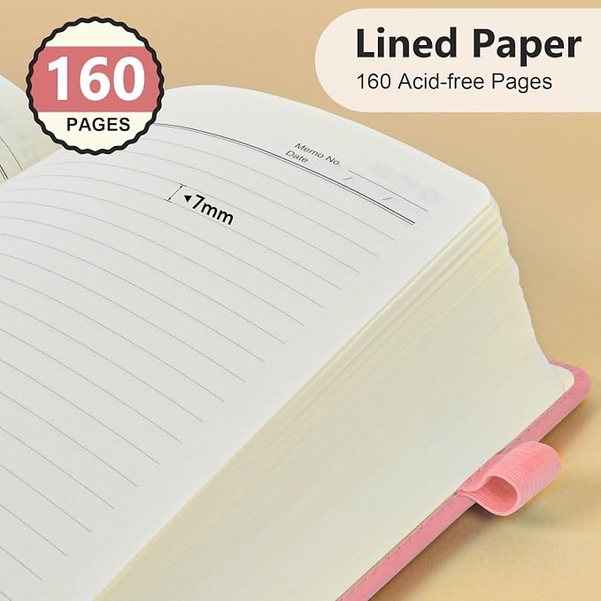 PERCUN Lined Journal Notebook for Men & Women, 160 Pages Leather Journals for Writing, A5 Hardcover Notebooks for Note Taking, Work, School, Business, Travel,Daily Diary 5.9" x 8.5" (Pink)