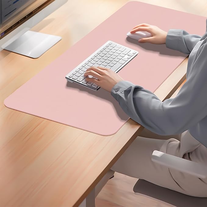 Leather Desk Pad Mat, Computer Mat Non-Slip, PU Large Mouse Pads for Desk, 35.4" x 17" Mouse Pad Pink, Waterproof Keyboard Mats for Office/Home/Decor