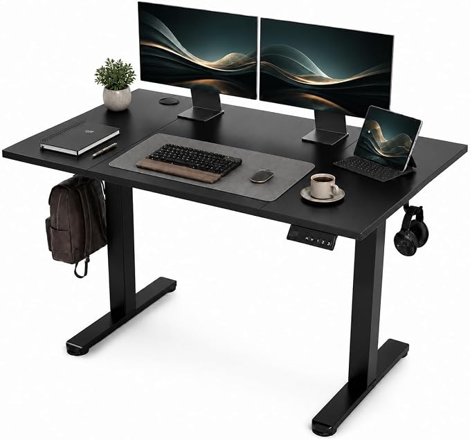 Claiks Electric Standing Desk 48x24 Inch Adjustable Desk, Black | 156lbs weight capacity, 3 memory presets, industrial steel frame, cable management hub, adjustable height , easy assembly