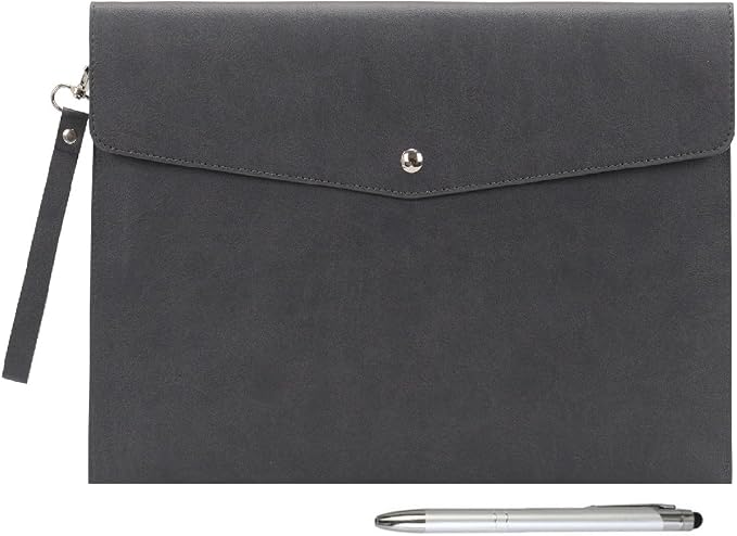 Wonderpool A4 Premium Faux Leather Envelope Documents Multifunction Folders Stationery Bag -Portfolio File for Paper Letter Stationery Organizer and Tablet Case PC Sleeve (Dark Gray)