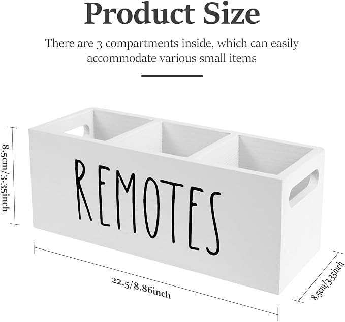 Remote Control Holder, Wooden TV Remote Holder for Table, 3-Compartments Bedside TV Controller Caddy, Wood Remote Organizer Box, Multi-functional Media Organizer Tray for Home Bedroom Nightstand