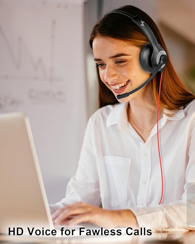 USB Headset with Mic for PC, On-Ear Computer Laptop Headphones with Noise Cancelling Microphone in-line Control for Home Office Online Class (USB+3.5mm Single Ear Headset, Black)
