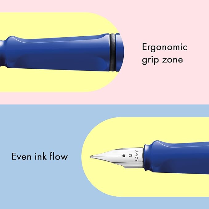 LAMY safari blue - Fountain Pen with ergonomic grip & polished steel nib in size EF - ideal for any Writing & Calligraphy - including LAMY T 10 blue cartridge - Right-Handed