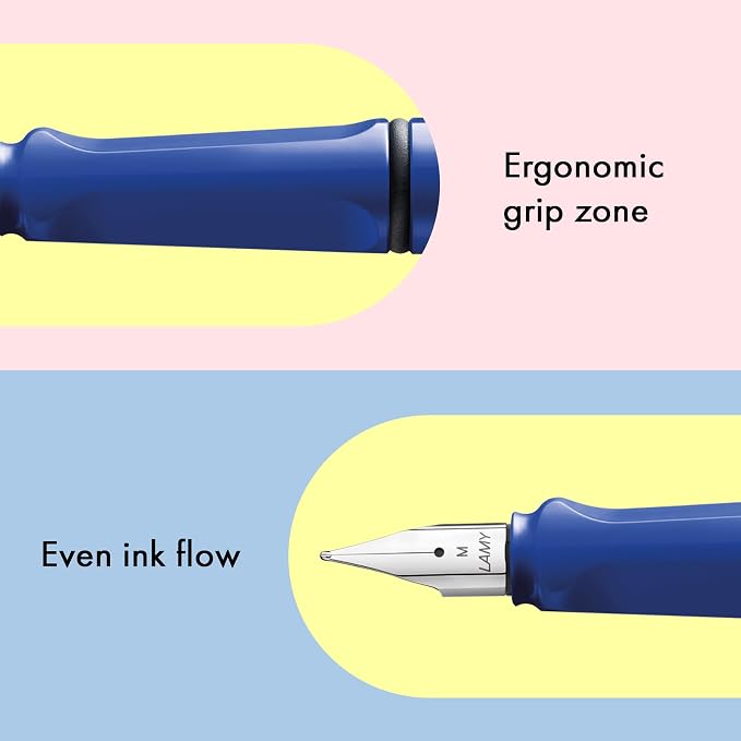 LAMY safari blue - Fountain Pen with ergonomic grip & polished steel nib in size M - ideal for any Writing & Calligraphy - including LAMY T 10 blue cartridge - Right-Handed