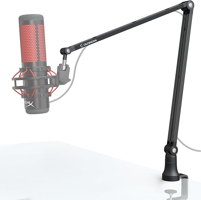 Microphone Arm Stand, CACENCAN Upgraded Mic Boom Arm with Cable Management, 3/8" to 5/8" Adapter, Desk Mount Mic Stand for Blue Yeti, Shure SM7B, HyperX, Streaming, Podcast, Gaming, Recording (Black)