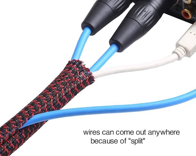 Alex Tech 25ft - 1/2 inch Cord Protector Wire Loom Tubing Cable Sleeve Split Sleeving For USB Cable Power Cord Audio Video Cable – Protect Cat From Chewing Cords - Blackred