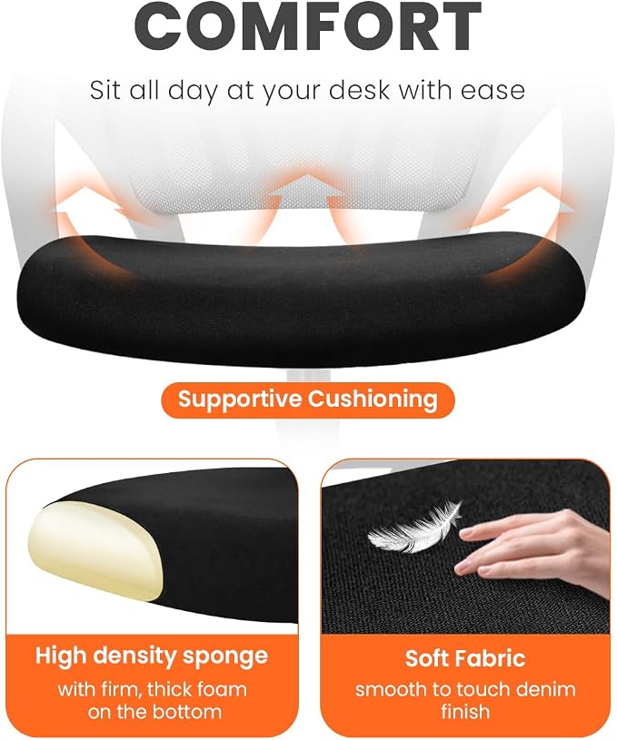 NEO CHAIR Office Desk Computer Chair Ergonomic Mesh Gaming Cushion Seat with Comfy Lumbar Mid Back Support Adjustable Height Swivel Rolling Wheels for Home Task (Mesh Black)