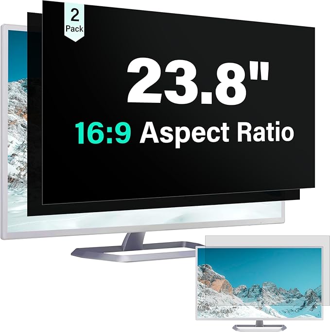 [2 Pack] 23.8 Inch Computer Privacy Screen for 16:9 Aspect Ratio Widescreen Monitor, Eye Protection Anti Glare Blue Light Computer Monitor Privacy Filter, Removable 23.8 in Protector Film