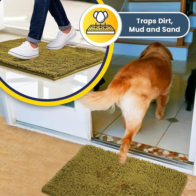 Muddy Mat® | Super Absorbent Door Mat Indoor, Microfiber Quick Dry Chenille Entryway Rug, Non-Slip Front Door Mat, Indoor Mats for Entryway, Machine Washable Pet Rug, Mustard 19" x 30"