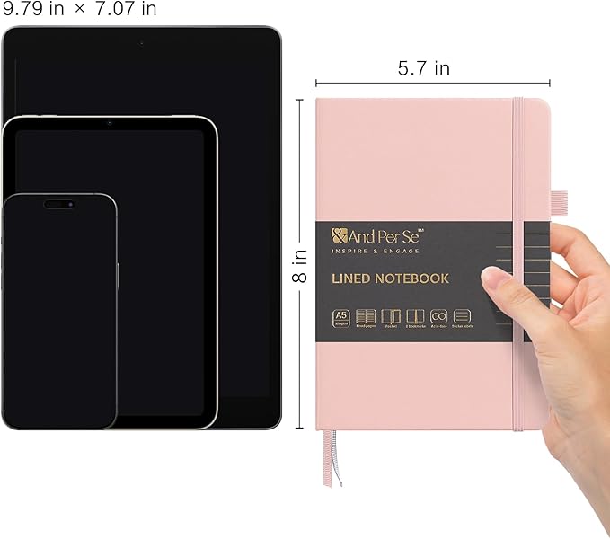 &And Per Se Lined Notebooks 3-Pack Gift Set, A5 Hardcover Journals, 160 Pages 100gsm Thick Paper, 3 Assorted Colors (Cyan, Pink & Purple)