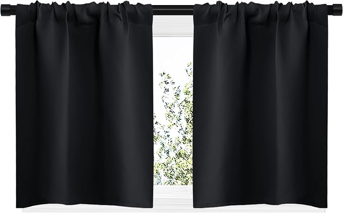 NICETOWN Short Curtains, Black Out RV Bunk Panels for Kitchen - Energy Smart Decoration Thermal Insulating Blackout Drapes/Draperies for Small Window (2 Panels, 29 inches Wide by 20 inches Long)