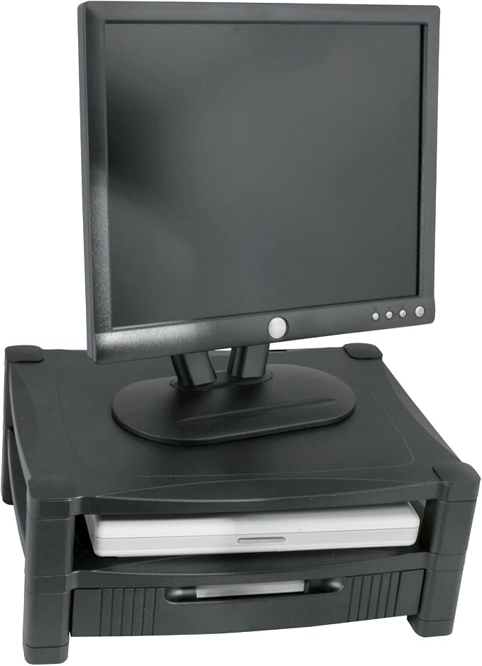 Kantek Two-Level Monitor Stand, 17" X 13.25" X 3.5" To 7", Black, Supports 50 Lbs