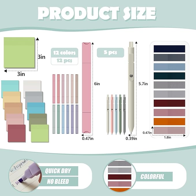 Jutom 38 Pcs Bible Journaling Study Kit for Women, Book Annotation Supplies with Highlighters Pens, Tabs, Sticky Notes, Markers for Christian Office Bible Study Supplies(Earth Tones,Square)