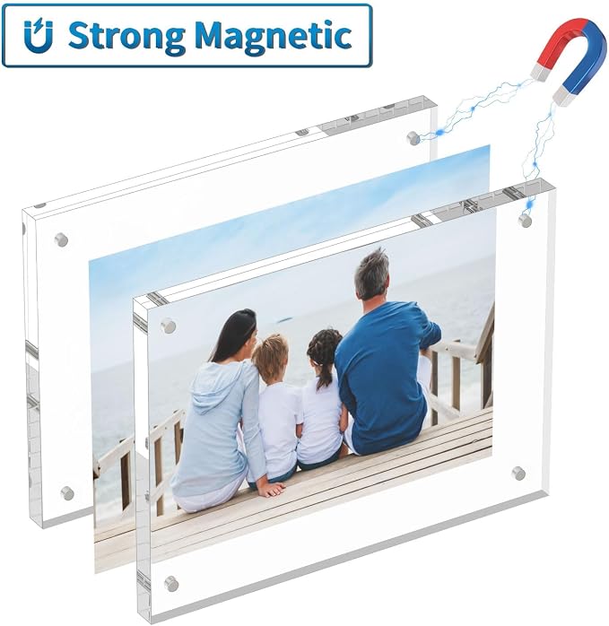 AITEE 5x5 Acrylic Picture Frames 3 Pack, Clear Picture Frames，20% Thicker | Freestanding Double Sided Magnetic Acrylic Lucite Frameless Transparent Square Frame Block Gift for Desktop Display