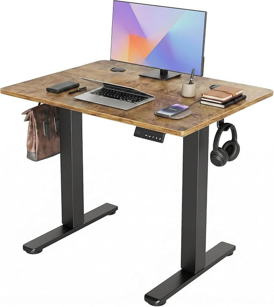 Claiks 35 x 20 Inch Rustic Brown Electric Standing Desk | Adjustable Height, Sit Stand, 3 Memory Presets, Cable Management, Space-Saving, Home Office & Bedroom