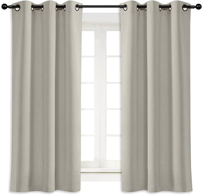 NICETOWN Blackout Curtain Blind for Bedroom, Single Panel, W34 x L63 inches, Natural, Thermal Insulated Grommet Blackout Room Darkening Drape/Drapery