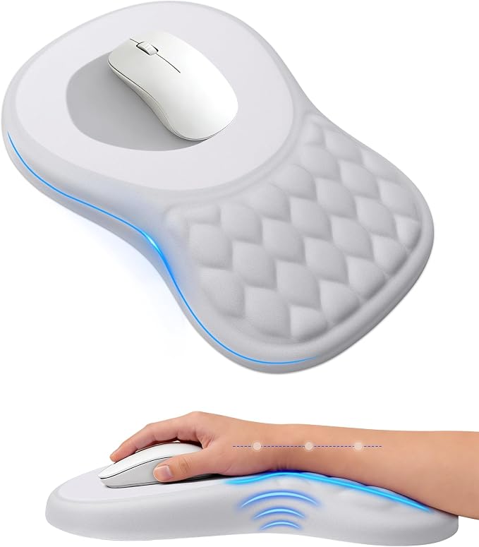 Ergonomic Mouse Pad with Wrist Rest, Slope Design Memory Foam Support, Smooth Lycra Surface, Non-Slip PU Base, Comfortable Mouse Mat for Office, Home, Computer Desk