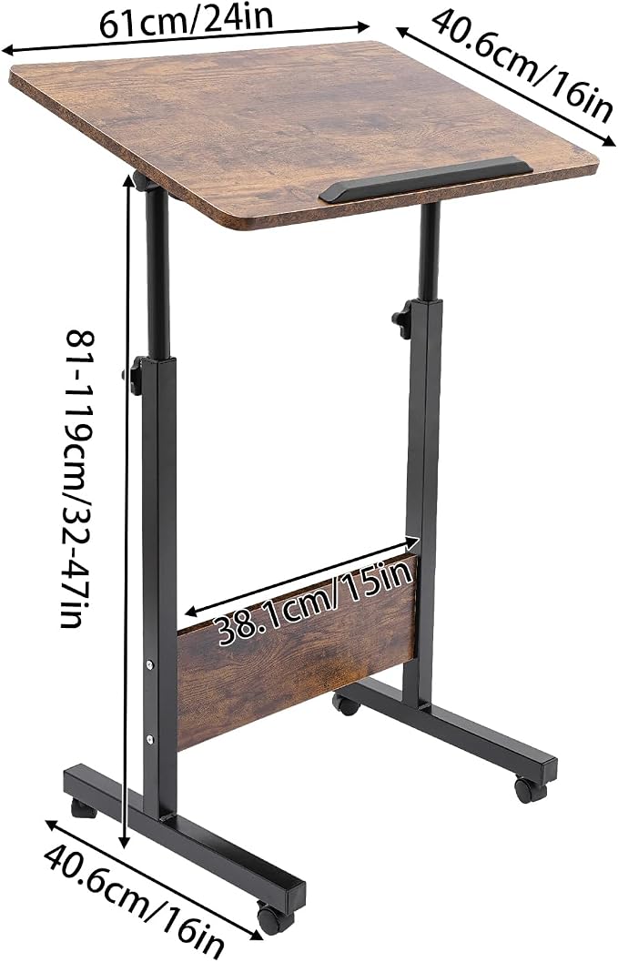 Adjustable Height 32-47in & 180°Angle Mobile Standing Desk Small Desk Portable Foldable Desk for Small Spaces