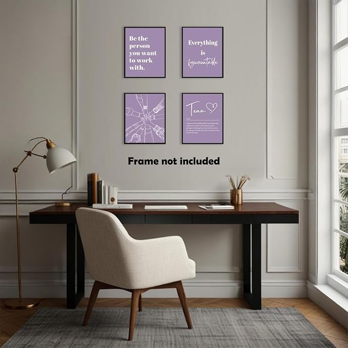 XWELLDAN Be The Person You Want to Work With Team Work Wall Art Decor, Inspirational Motivational Wall Decor for Office, Office Artwork Wall Decor, 8x10 Unframed Set of 4(purple)