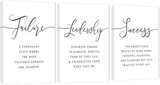 3 Piece Inspirational Canvas Wall Art, Quotes Motivational Mindset Print Pictures for Office Wall Decor, Triptych Entrepreneur Poster Framed Artwork for Women Men Home Decor Ready to Hang (36"Wx24" H)