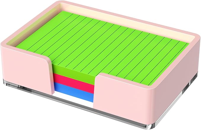 Sticky Note Holder, Pink Acrylic Notepad Holder 4x6 in Self-Stick Note Dispenser Office Desk Accessories, Memo Pad Holder Organizer for Classroom School Supplies