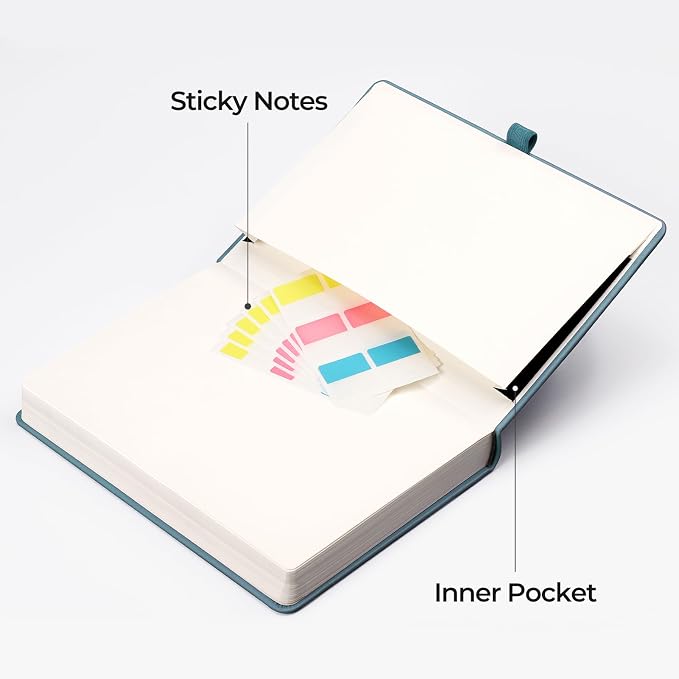 EMSHOI Graph Paper Notebook, 320 Pages, 100gsm Thick Paper, A5 PU Leather Hardcover, 5mm Grid Notebook for Work School Math Engineering Writing Graphing, Small 5.75"x8.38", Light Blue