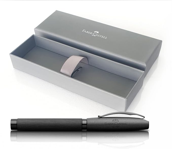 Faber-Castell Essentio Aluminum Black Fountain Pen - Fine Nib with Black Ink - Fine Writing Instruments