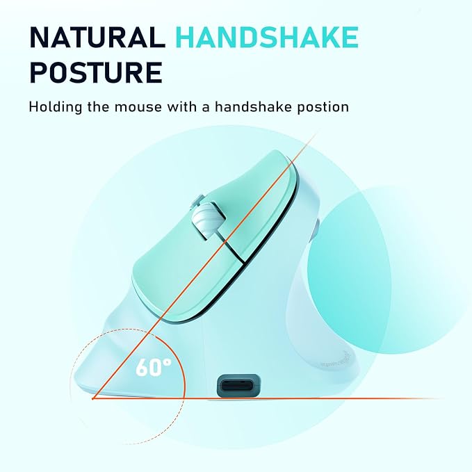MEETION Ergonomic Mouse, Wireless Vertical Mouse RGB Backlit Rechargeable Mice for Bluetooth(5.2 + 3.0) & USB, 4 Adjustable DPI for Mac/Windows/Andriod/PC/Tablet/iPad GN