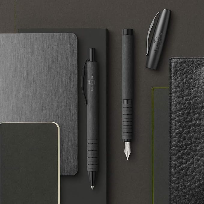 Faber-Castell Essentio Aluminium Black Fountain Pen - Broad Nib with Black Ink - Fine Writing Instruments