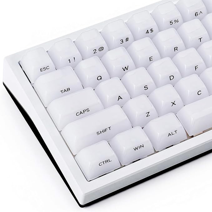 White Jelly Keycaps - Ceramic Style, Clear Translucent Crystal Keyccaps | Tsungup 119 Keys Side Print Custom Key Caps Keyboard Keycap Set for 60%,65%,75%,100% Mechanical Keyboards(MDA Profile)