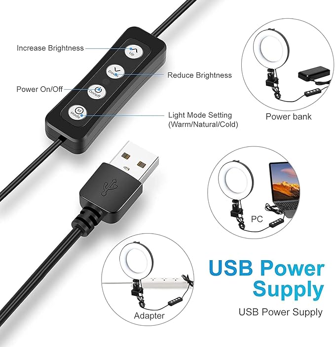 Ring Light for Computer, Video Conference Kit, 6" Ring Light with Clamp Mount & 10 Brightness Level