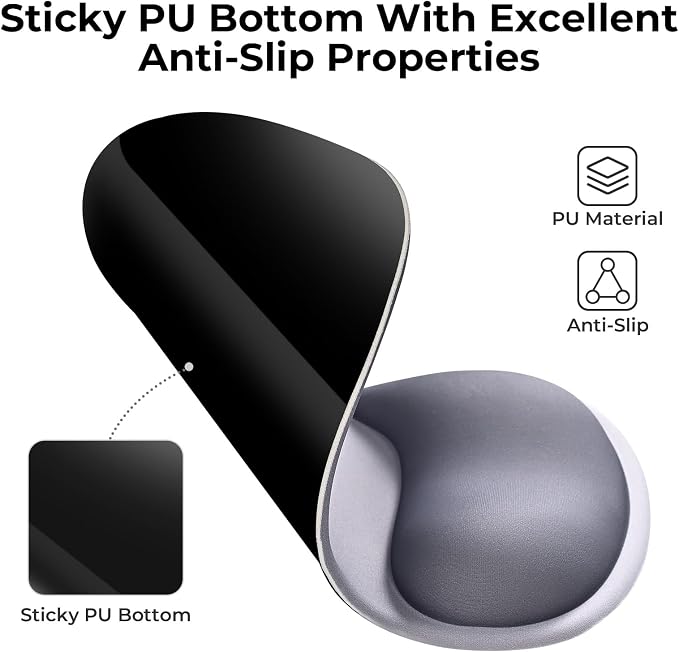 EooCoo Ergonomic Mouse Pad with Gel Wrist Rest Support Middle Concave Design, Relieve Wrist Pain Mousepad, Non-Slip Base for Laptop, Computer, Office Desk Accessories, Carpal Tunnel Syndrome Grey
