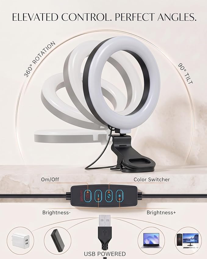 Ring Light for Computer Video Conference - Webcam Light for Monitor Clip On Remote Working Distance Learning Zoom Call Self Broadcasting and Live Streaming Influencer Light Laptop Video Conferencing