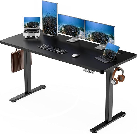 Standing Desk Electric Height Adjustable Desk 55 x 23.6 Inches Sit Stand up Desk, Computer Home Office Desk Memory Preset with Two-Piece Desktop (Black, 55 * 24 Inch)