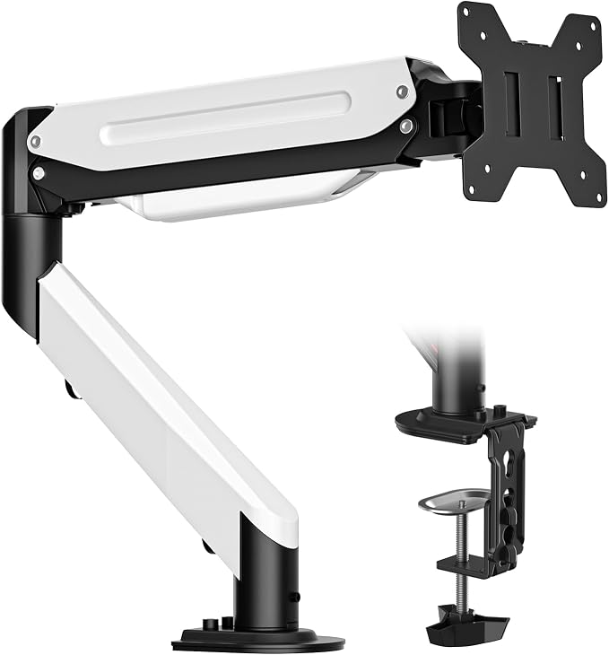 Suptek Monitor Mount Gas Spring Monitor Arm Desk Mount Fully Adjustable Fits 17 20 22 23 24 26 27 32 35 inch Monitors Weight Capacity up to 24.25 lbs (Black+White, 17"-35")