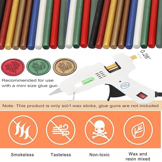 Wax Seal Gun Kit Sealing Wax Sticks 30P with Glue Gun Wax Seal Kit, Atopbb 30Pcs Mixed ccolor Sealing WaxSticks with GlueGun Great for WaxSeal Stamp