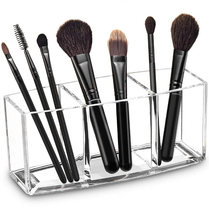 Acrylic Makeup Brush Organizer Holder Clear Cosmetic Brushes Storage with 3 Slots | 3 Slots