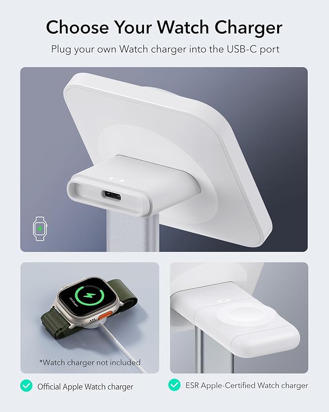 ESR 2 in 1 Charging Station for Apple, MagSafe Charger Stand for iPhone [Certified], Magsafe Charging Station for Multiple Devices iPhone 17e/17/16/15/14/13/12, Apple Watch, & AirPods, White